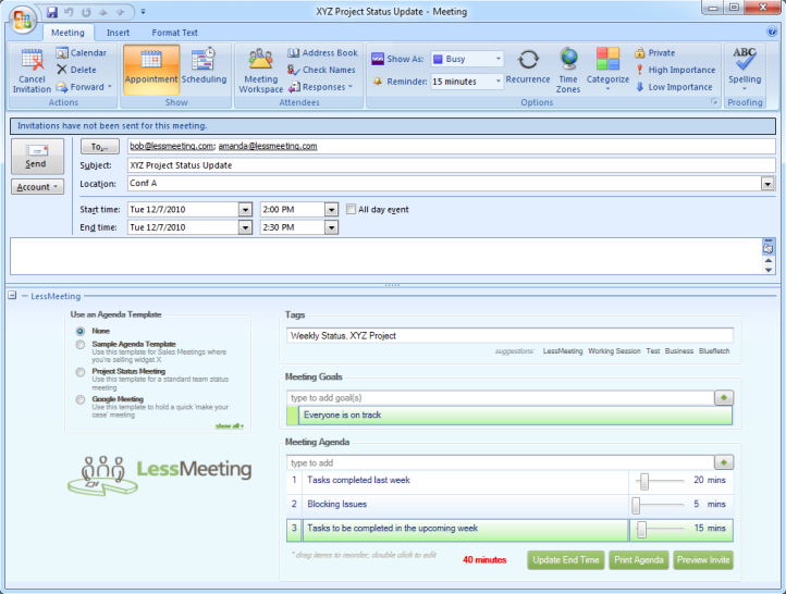 Plan Directly from Microsoft Outlook